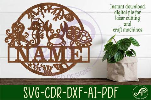 Cute sea animal name sign svg laser cut template SVG APInspireddesigns 
