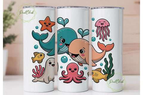 Cute Sea Creatures 20oz Tumbler Wrap Sublimation PixelChick 