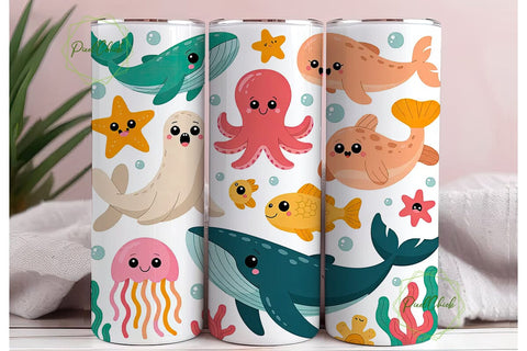 Cute Sea Creatures 20oz Tumbler Wrap Sublimation PixelChick 