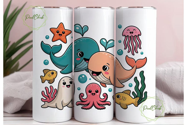 Cute Sea Creatures 20oz Tumbler Wrap Sublimation PixelChick 