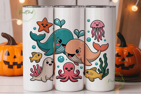 Cute Sea Creatures 20oz Tumbler Wrap Sublimation PixelChick 