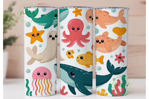 Cute Sea Creatures 20oz Tumbler Wrap Sublimation PixelChick 