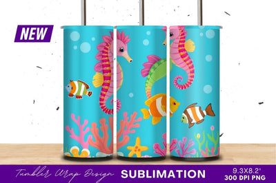 Cute Sea Life Cartoon Ocean Scene Tumbler Png Sublimation Regulrcrative 
