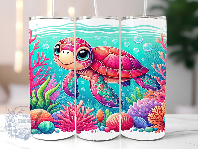 Cute Sea Turtle 20oz Skinny Tumbler, Ocean Tumbler Png, Straight & Tapered Tumbler Wrap, Instant Digital Download Sublimation ToriDesigns 