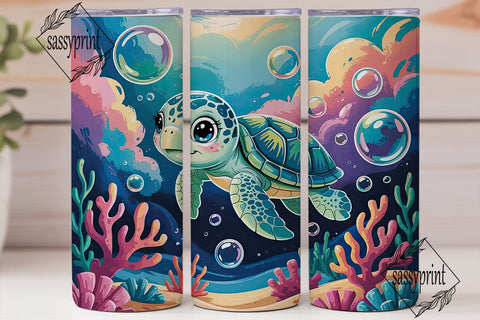 Cute Sea Turtle 20oz Tumbler Wrap Sublimation sassyprint 