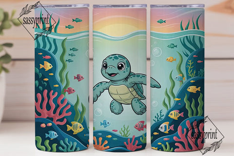 Cute Sea Turtle 20oz Tumbler Wrap Sublimation sassyprint 