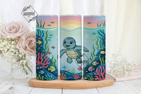 Cute Sea Turtle 20oz Tumbler Wrap Sublimation sassyprint 