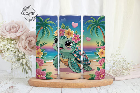 Cute Sea Turtle Beach 20oz Tumbler Wrap Sublimation sassyprint 