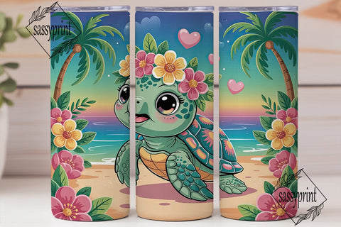 Cute Sea Turtle Beach 20oz Tumbler Wrap Sublimation sassyprint 