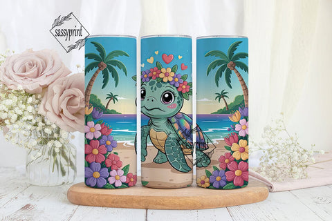Cute Sea Turtle Beach 20oz Tumbler Wrap Sublimation sassyprint 