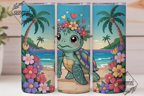 Cute Sea Turtle Beach 20oz Tumbler Wrap Sublimation sassyprint 