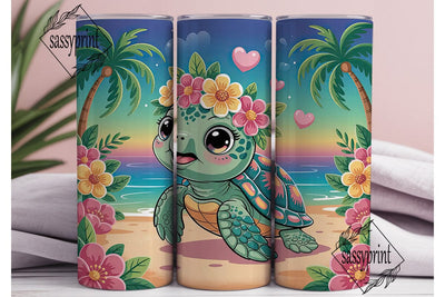 Cute Sea Turtle Beach 20oz Tumbler Wrap Sublimation sassyprint 