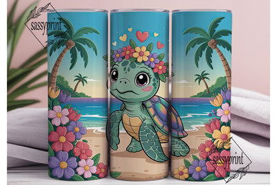 Cute Sea Turtle Beach 20oz Tumbler Wrap Sublimation sassyprint 