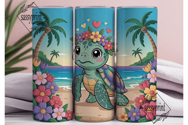 Cute Sea Turtle Beach 20oz Tumbler Wrap Sublimation sassyprint 