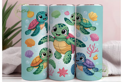 Cute Sea Turtle Tumbler Wrap Sublimation PixelChick 
