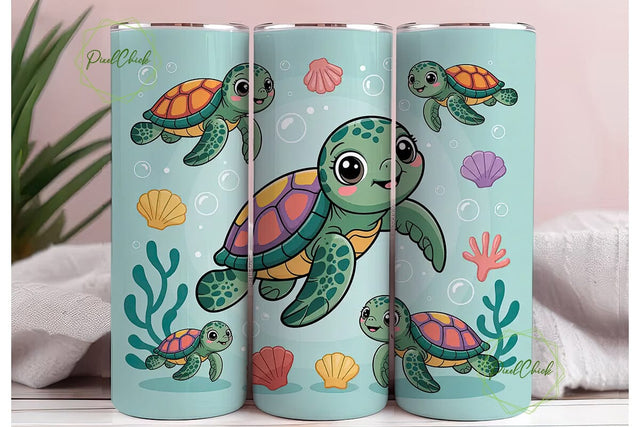 Cute Sea Turtle Tumbler Wrap Sublimation PixelChick 