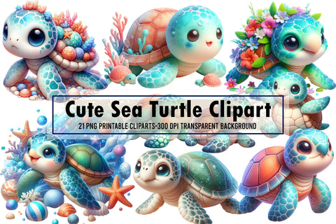 Cute Sea Turtle Watercolor Clipart Sublimation designartist 