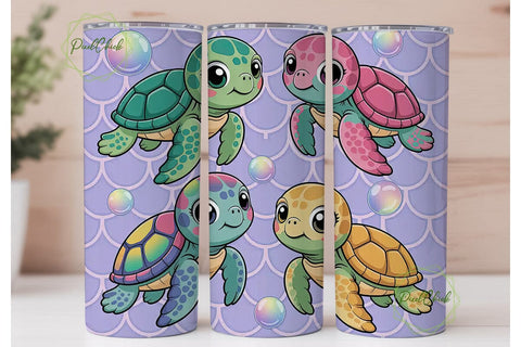 Cute Sea Turtles 20oz Tumbler Wrap Sublimation PixelChick 