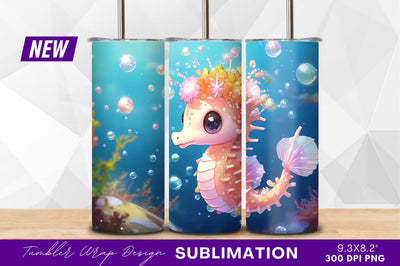 Cute seahorse underwater with flowers and bubbles Sublimation Regulrcrative 