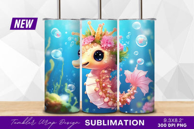 Cute seahorse underwater with flowers tumbler png Sublimation Regulrcrative 