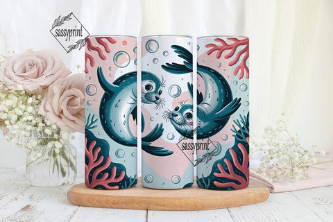 Cute Seals Tumbler Wrap PNG Sublimation sassyprint 