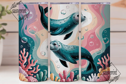 Cute Seals Tumbler Wrap PNG Sublimation sassyprint 