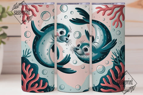 Cute Seals Tumbler Wrap PNG Sublimation sassyprint 
