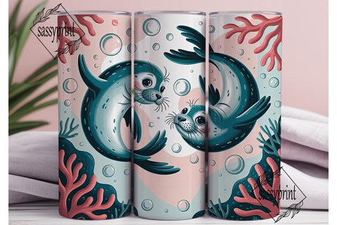 Cute Seals Tumbler Wrap PNG Sublimation sassyprint 