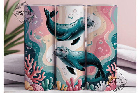 Cute Seals Tumbler Wrap PNG Sublimation sassyprint 