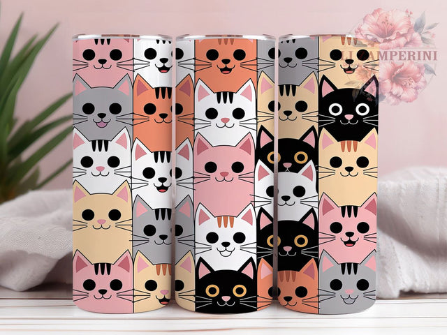 Cute Seamless Cats Tumbler, Seamless Wrap Design, Kitty Pattern, Sublimation Cup, 20oz Skinny Tumbler, Pet Drinkware, Feline Style Sublimation Li Zamperini 