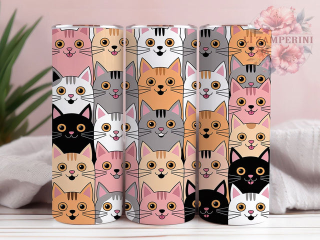 Cute Seamless Cats Tumbler, Seamless Wrap Design, Kitty Pattern, Sublimation Cup, 20oz Skinny Tumbler, Pet Drinkware, Feline Style Sublimation Li Zamperini 