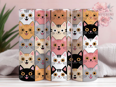 Cute Seamless Cats Tumbler, Seamless Wrap Design, Kitty Pattern, Sublimation Cup, 20oz Skinny Tumbler, Pet Drinkware, Feline Style Sublimation Li Zamperini 