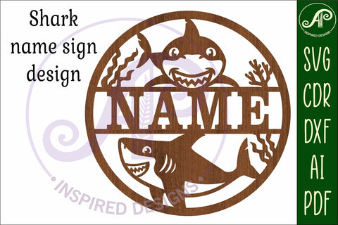 Cute shark name sign svg laser cut template SVG APInspireddesigns 