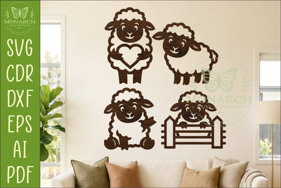 Cute Sheep Silhouettes SVG Farm Animal Laser Cut Files 2 SVG APInspireddesigns 