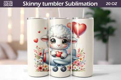 Cute Sheep Valentine Tumbler I Animal Valentine's Day Tumbler Sublimation WatercolorColorDream 