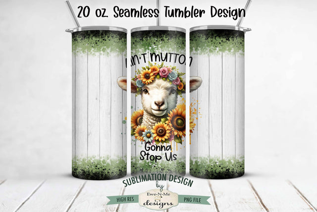 Cute Sheep with Sunflowers 20oz Seamless Tumbler Wrap Sublimation Ewe-N-Me Designs 