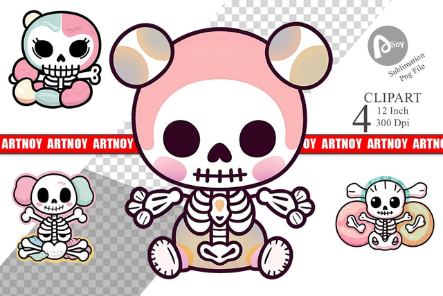 Cute Skeleton Clipart Sublimation artnoy 