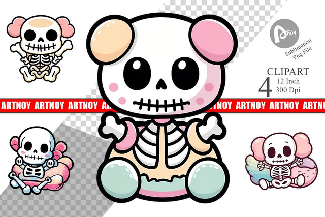 Cute Skeleton Clipart Sublimation artnoy 
