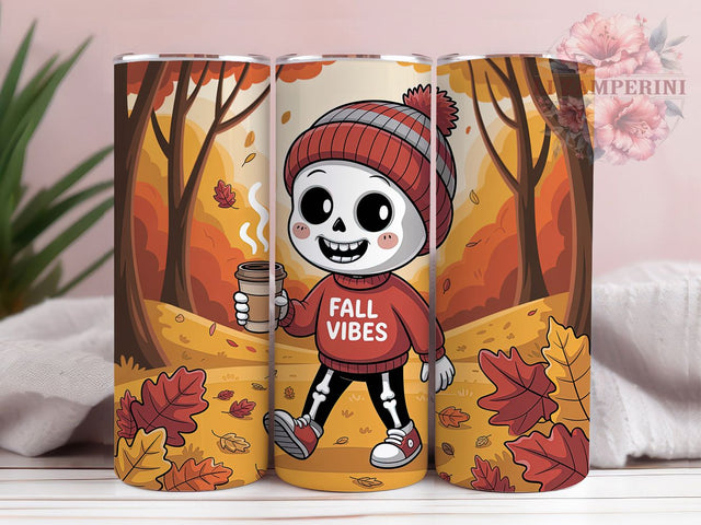 Cute Skeleton Fall Vibes Tumbler, Fall Vibes Wrap, Autumn Skeleton Cup, Cozy Fall Mug, Halloween Tumbler, Autumn Drinkware, Spooky Fall Design Sublimation Li Zamperini 