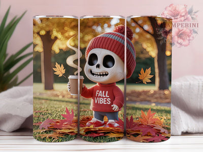 Cute Skeleton Fall Vibes Tumbler, Fall Vibes Wrap, Autumn Skeleton Cup, Cozy Fall Mug, Halloween Tumbler, Autumn Drinkware, Spooky Fall Design Sublimation Li Zamperini 