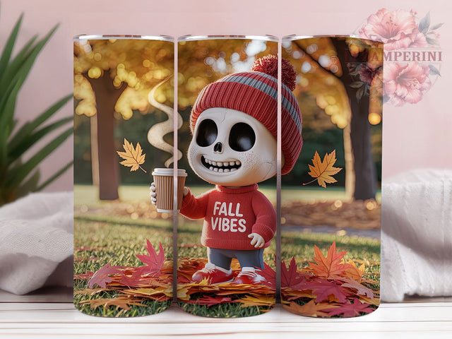 Cute Skeleton Fall Vibes Tumbler, Fall Vibes Wrap, Autumn Skeleton Cup, Cozy Fall Mug, Halloween Tumbler, Autumn Drinkware, Spooky Fall Design Sublimation Li Zamperini 