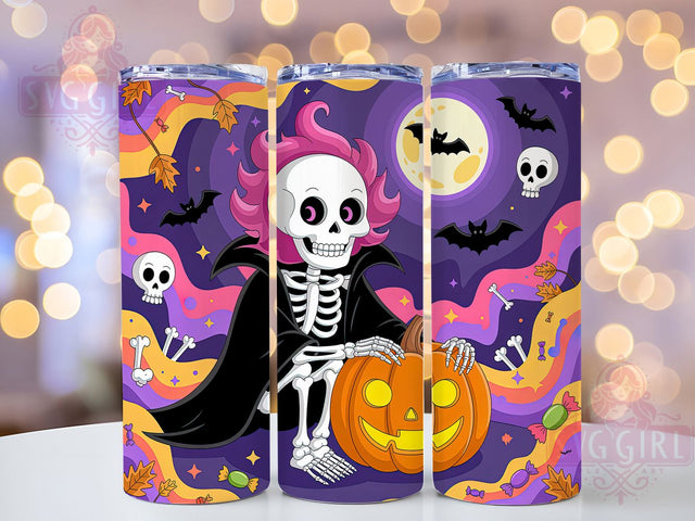 Cute Skeleton Girl Halloween Tumbler, Cute Spooky, Halloween Tumbler, 20Oz Tumbler Wrap, Sublimation Drinkware, Creepy Cute, Gothic Halloween Sublimation SvggirlplusArt 