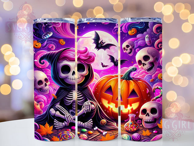 Cute Skeleton Girl Halloween Tumbler, Cute Spooky, Halloween Tumbler, 20Oz Tumbler Wrap, Sublimation Drinkware, Creepy Cute, Gothic Halloween Sublimation SvggirlplusArt 
