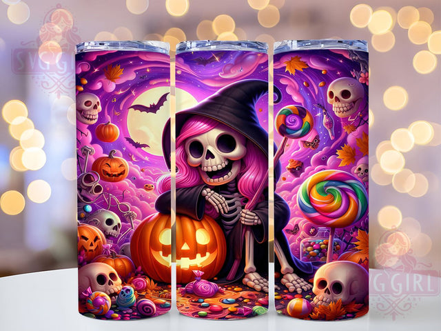 Cute Skeleton Girl Halloween Tumbler, Cute Spooky, Halloween Tumbler, 20Oz Tumbler Wrap, Sublimation Drinkware, Creepy Cute, Gothic Halloween Sublimation SvggirlplusArt 