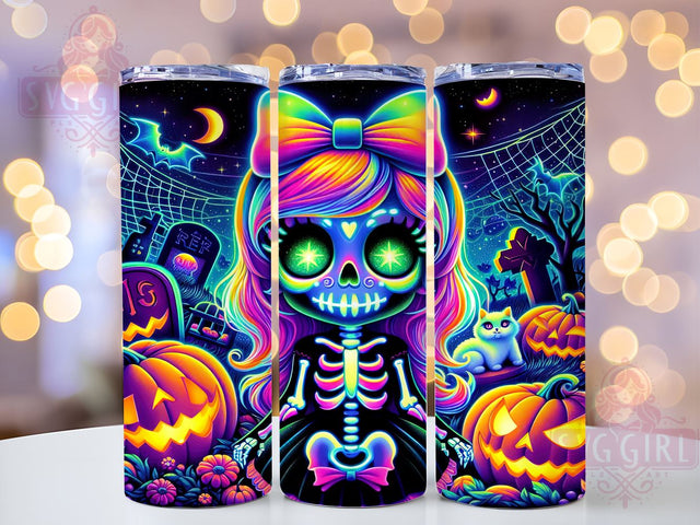 Cute Skeleton Tumbler, Coquette Bow, Halloween Decor, PNG Wrap, Sublimation Design, Spooky Season, Fun Drinkware, Halloween Gifts Sublimation SvggirlplusArt 