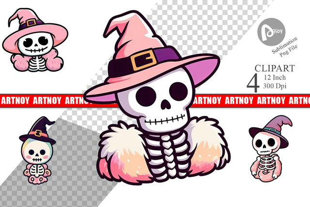 Cute Skeleton Witch Clipart Sublimation artnoy 