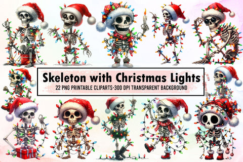 Cute Skeleton with Christmas Lights Sublimation designartist 