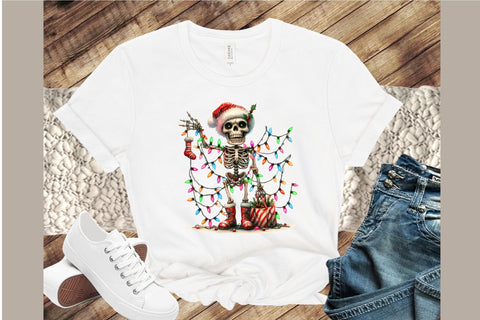 Cute Skeleton with Christmas Lights Sublimation designartist 