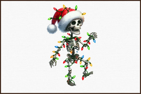 Cute Skeleton with Christmas Lights Sublimation designartist 