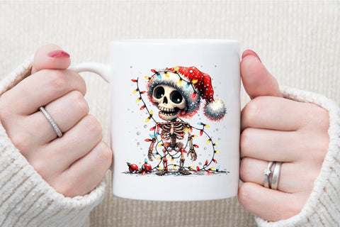 Cute Skeleton with Christmas Lights Sublimation designartist 